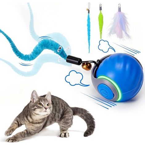 Pelota interactiva para gatos: juguete automático interactivo para gatos, con 3 colas, recargable, mantiene a los gatos entretenidos (azul) (1/5)