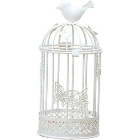 Grand bougeoir en forme de cage à oiseaux, style campagnard européen, en métal et fer, vintage rétro, pour bougies chauffe-plat, décoration intérieure (blanc)-22.00X10.00X10.00CM-White (1/3)