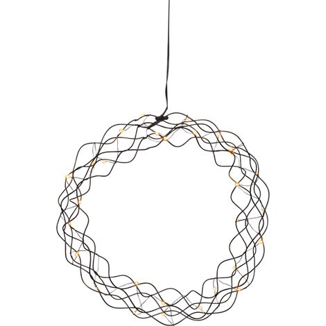 Star Trading Couronne lumineuse LED Curly de Star Trading, lampe de fenêtre de Noël blanc chaud en fil et plastique noir, transparent, avec câble, Ø : 30 cm (1/4)