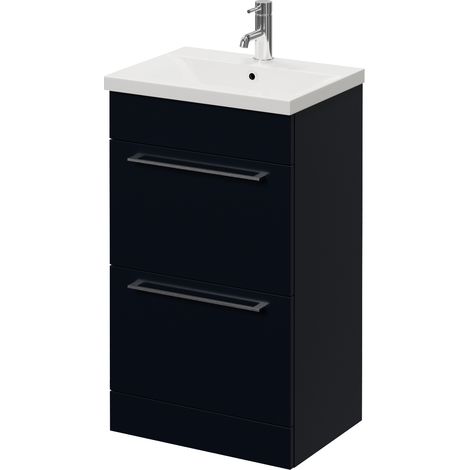 Napoli 390 Deep Blue 500mm 2 Drawer Vanity Unit with Glide Basin - 500mm - Chrome 320mm Handle