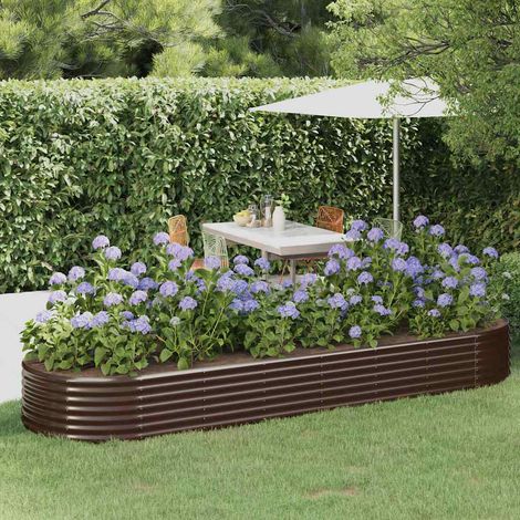 Jardinière - Balconnière à fleurs Acier enduit de poudre 322x100x36cm Marron BV460992 - BonneVie (1/5)