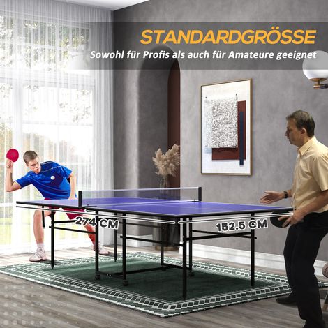 Table de tennis pliable, mobile, avec 2 raquettes et 3 balles, cadre métallique, 274x152,5x76 cm, bleu (1/5)