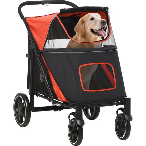 PawHut cochecito para perros plegable carrito para mascotas con ventanas de malla correas de seguridad bolsillos de almacenamiento 112x65x100 cm (1/5)