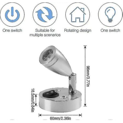 Spot de lecture LED 12 V, lot de 2 lampes intérieures pour caravane, lampes de lecture LED 3 W pour camping-car avec S (1/5)
