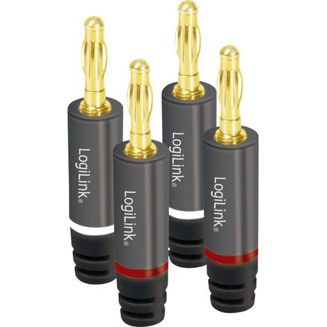 Fiches bananes audio Logilink pour assemblage DIY (4 pièces), métal, grises (1/4)