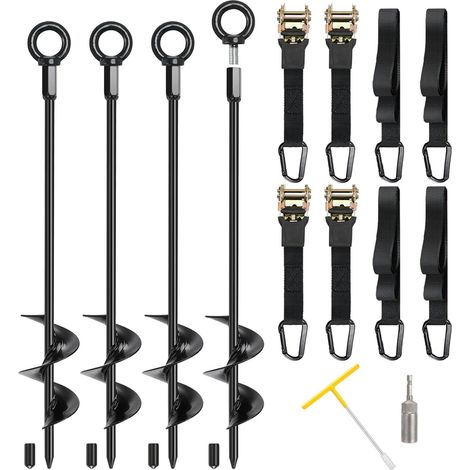 Ancrages au Sol Robustes, 4 piquets spiralés 45 cm pour Vents forts (1/5)