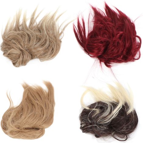 Lot de 4 chouchous pour cheveux décoiffés, couleurs différentes, effet naturel et duveteux. (1/5)