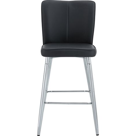 Set di 2 sgabelli da bar in PU nero e metallo argento 44x44x101 cm con schienale ergonomico MODENUIT (1/5)