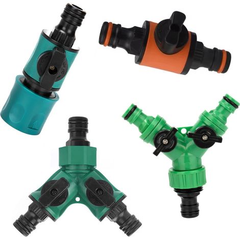 Robinet d'arrosage orange avec vanne d'arrêt intégrée, raccord 2 voies, connecteurs de tuyau d'arrosage, vanne en plastique 3 voies avec interrupteur, accessoire de jardin (1/4)