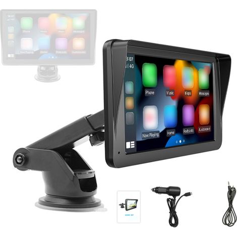 Tragbares 7-Zoll-MP5-Autoradio mit Navigation, FM-Transmitter, Freisprechfunktion, Mirror Phone Link-Funktion, Einparkhilfe hinten und USB/TF-Kartenleser.