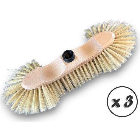 Balais ménage demi-tête Garnissage soie blanche 65 mm Sans manche - Lot de 3 - Sans manche