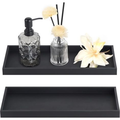 EXELCO Set of 2 Rectangular Silicone Decorative Trays for Bathroom 30cm - Black - Small Jewelry Tray (1/5)