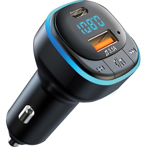 Bluetooth 5.0 FM-Transmitter für Auto, MP3-Audioplayer-Ladegerät, Bluetooth-Freisprecheinrichtung mit LED-Leuchte, Freisprechfunktion