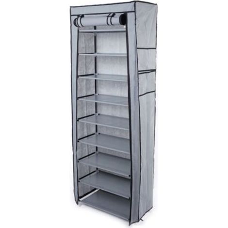 Rangement Armoire étagères à Chaussures 10 Couches Meubles à Chaussures avec Housse gris