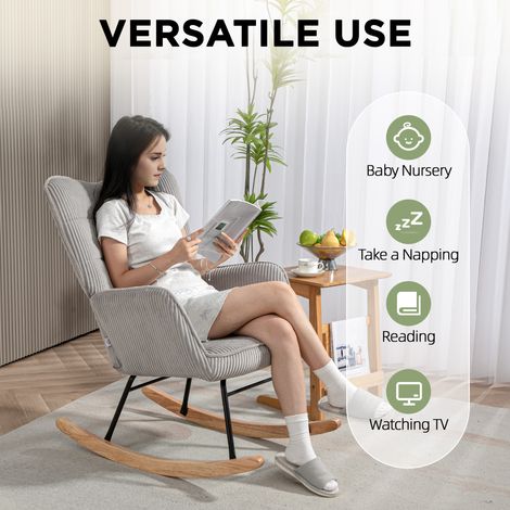 Fauteuil à bascule en corde optique, avec accoudoirs et patins en bois, relax-sessel pour salon et chambre, vert foncé (1/5)