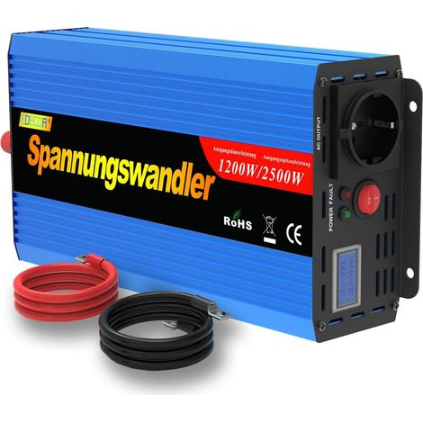 Convertisseur 12v 220v convertisseur de Tension 1200w transformateur 220v 12v Onde sinusoïdale modifiée 1200w avec écran LCD et câbles (1/5)