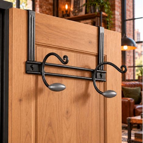 Ouvre&Déco - Porte-manteaux à suspendre GASCOGNE en fer patiné – 2 têtes en bois gris – Style industriel et vintage (1/5)