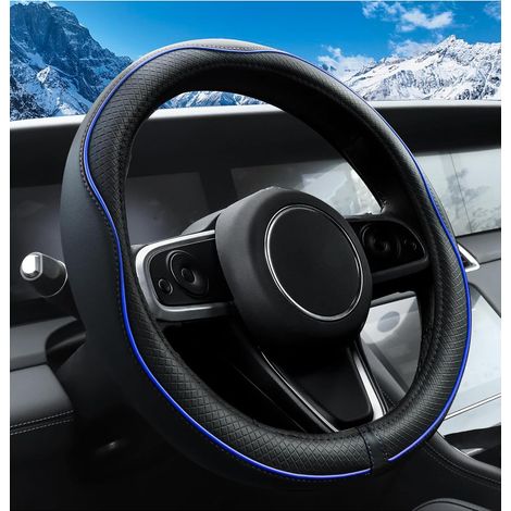 Couvre Volant Voiture,Antidérapant Couvre en Cuir Microfibre,avec Ligne Antidérapante,Accessoires Intérieurs Auto,Convient aux Volants d'un Diamètre Extérieur de 37 à 38 cm (Noir-Bleu) (1/5)
