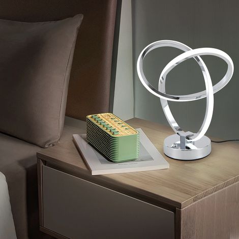 RJ0804 Lampe de table argentée, lampe de chevet LED 10W pour bureau à domicile 20×30cm, Luminaire (1/5)