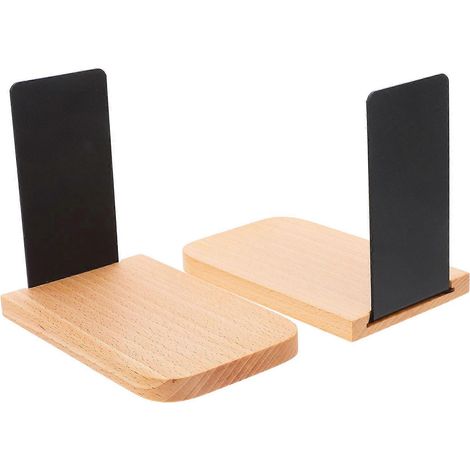 Serre-livres lot de 2 en bois, butées de livres kaki compatibles étagère, structure stable, déco bureau, maison ou bibliothèque (1/5)