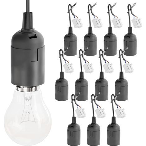 12 illes de chantier E27 noires avec connecteurs rapides - illes E27 avec serre-câble - illes décoratives E27 max. 60 W 250 V - illes de chantier E27, illes de chantier pour LED (1/5)