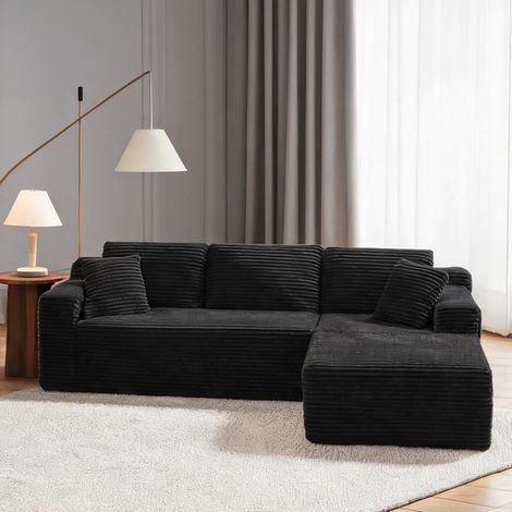Canapé d'angle modulable 3 places en tissu noir en foam Spring (1/5)
