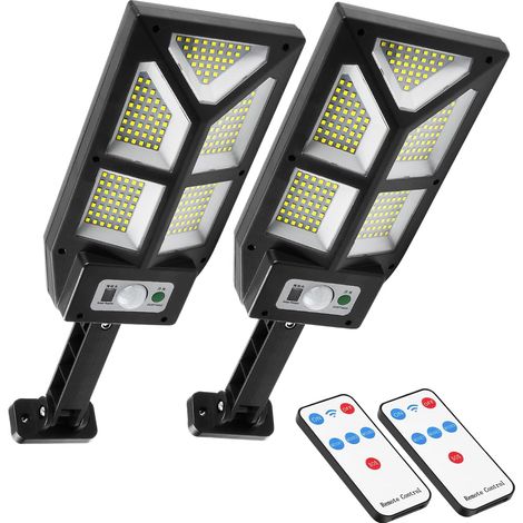 Set di 2 luci solari per esterni, 196 lampioni solari per esterni a LED con sensore di movimento, impermeabili IP65, 3 modalità di illuminazione, potente proiettore solare, faretto da giardino per est