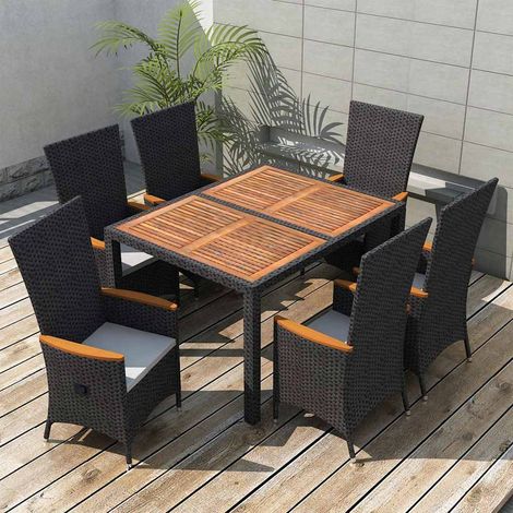 Ensemble à manger d'extérieur 7 pcs-Salon de jardin Résine tressée acacia Noir 300520 (1/5)