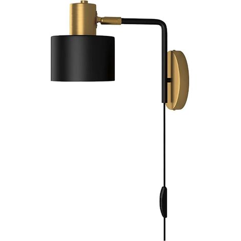 Applique Murale E27 Noire Et Or, Lampe Interieur Industrielle Vintage Chambre Réglable avec Prise Câble De 1,8 M, Eclairage Métal pour Salon, Cuisine, Couloir, Noir (1/5)