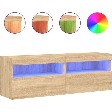Meubles TV muraux Armoires TV suspendues - lumières LED 2 pcs chêne sonoma 60x30x40 cm fr2775 - Maison La Vie