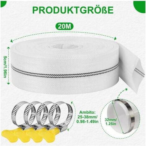 Tuyau Refoulement 1 1/4" Tuyau Plat 32mm 20m Avec 4Clips pour Pompes à Eau Submersibles Et Autres Bassin De Drainage Irrigation De Jardin Bain à Remous Piscine Ou Puisard (32mm-20m) (1/5)