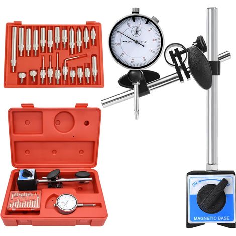 Indicateur de cadran avec base magnétique et ensemble d'inspection de précision de point, indicateur de test de cadran long bras 0-1 "calibre professionnel 0,001" (1/5)