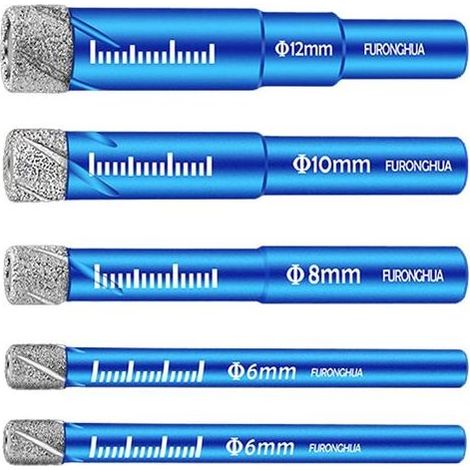 Forets pour verre - Forets pour terrazzo - Kit de scies cloches 6 mm/6 mm/8 mm/10 mm/12 mm, forets pour granit, verre, porcelaine, marbre, carrelage (1/5)