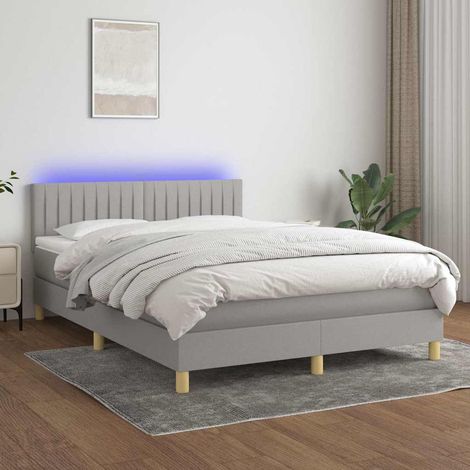 Cama box spring colchón y luces LED tela gris claro 140x190 cm (1/5)