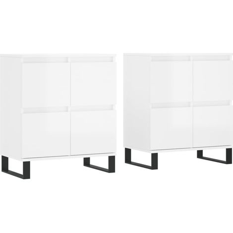 Aparador cómoda cómoda armario mueble organizador cocina salón salón juego de 2 madera contrachapada blanco brillante 020036714
