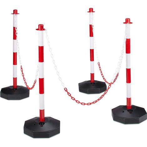 8 poteaux à chaîne en plastique, socles remplissables, HxLxP 82x28x28 cm, rouge/blanc