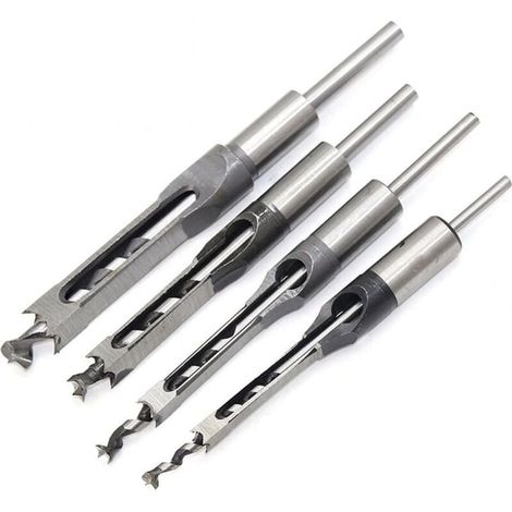 Jeu de 4 bédanes Forets à trou carré, bédanes creux en acier Outils de menuiserie Set (1/4 -1/2 - 5/16 - 3/8 pouces) (1/5)