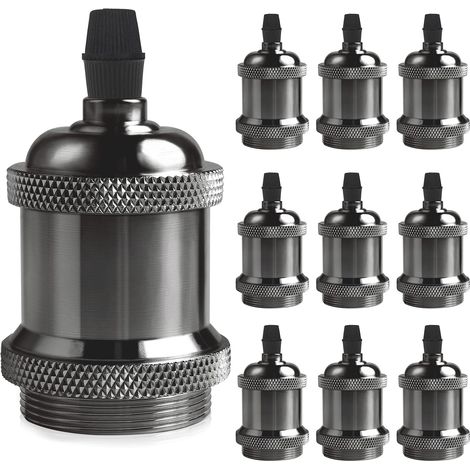 Douille Solide Vintage E27, Douille En Aluminium Et Céramique, Adaptateur De Douille Pour Ampoule À Vis Edison, Lampe Murale, De Table, De Sol Ou De Plafond Diy,Pearl Black, Lot De 10 (1/5)