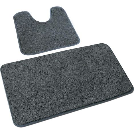 Tapis Salle de Bain, Tapis WC Contour et Tapis de Bain Gris, Microfibre Antidérapants Lavable en Machine, 50 x 80 cm + 50 x 40 cm (1/5)