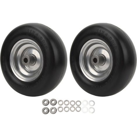 Lot de 2 pneus plats pour tondeuse à gazon avec jante en acier pour tondeuse à gazon commerciale 28 cm de diamètre et 10 cm de largeur (1/4)