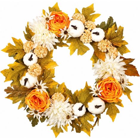 Couronne d'automne artificielle de 45 cm (17,72 pouces) pour porte d'entrée, style ferme. (1/5)
