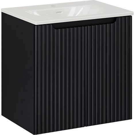 Meuble simple vasque encastrée 60cm 2 portes Riva Noir