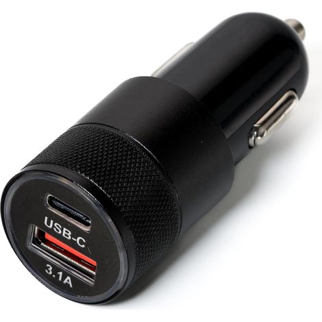 Chargeur de Voiture USB Quick Charge 3.1A Type C Adaptateur de téléphone à Charge Rapide UBS-C et USB (Noir) (1/5)