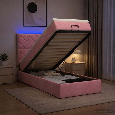 vidaXL Lit coffre avec matelas et LED Rose 100 x 200 cm Velours (1/5)