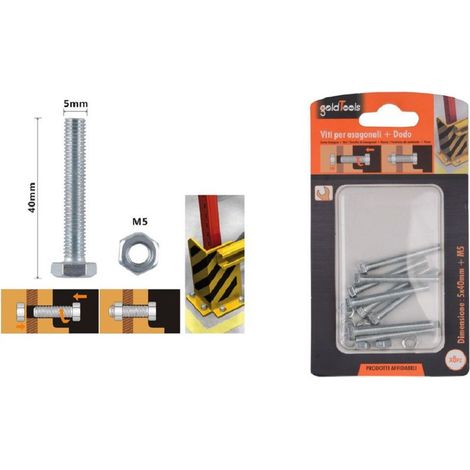 Kaela - Set 8pz Vite Viti Per Esterno A Testa Esagonali 5 X 40 Mm Con Dadi Dado M5 90912 - (1/2)