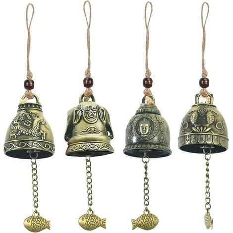 4 carillons Feng Shui avec bénédictions, carillons chinois, cloches Feng Shui, cloche porte-bonheur Feng Shui, à suspendre comme un charme (1/4)