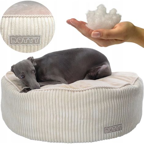 Cama redonda para perros DOTTY, puf, cojín para gatos, pana, felpa minky (1/5)
