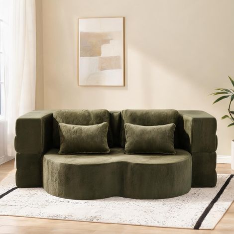 Canapé convertible vert avec 4 coussins mousse haute densité 198 (1/5)