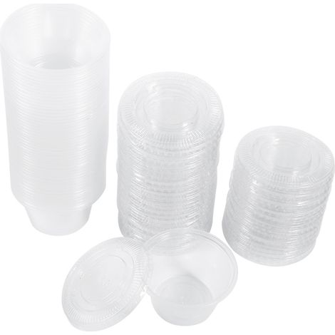 50 Gobelets Jetables en Plastique Transparent avec Couvercles, 60ml (2oz) pour Sauces, Chutney et Plats à Emporter (1/3)