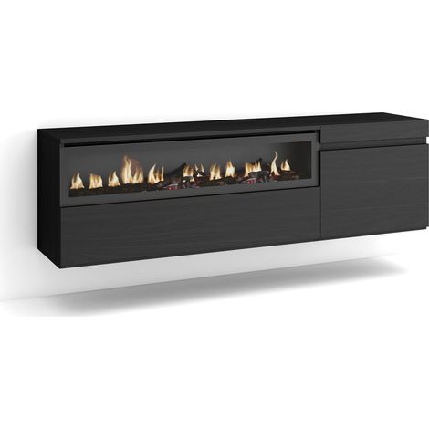 Skraut Home Mobile TV Soggiorno Ampio spazio a disposizione 150x45x35cm Per TV fino a 65" Camino elettrico Sospeso, da appendere Stile moderno Nero (1/5)